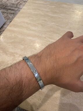 Men's Silver Screw-Accent Cuff Bracelet